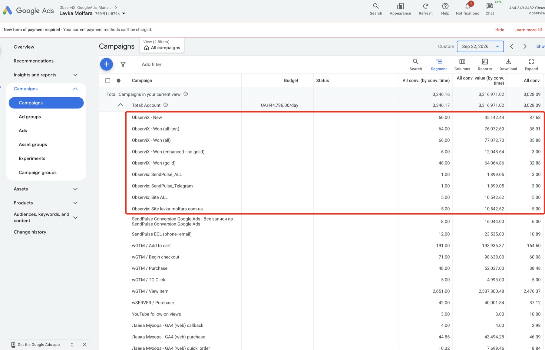 Google Ads, Вівторок 22.09: сегмент Conversion action